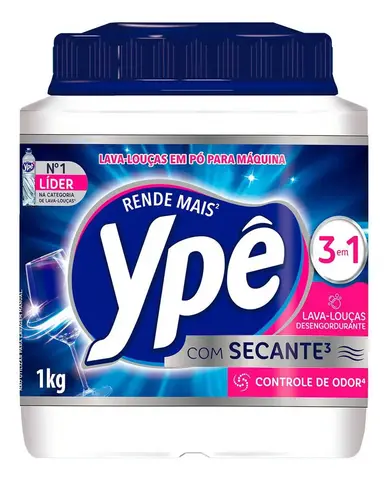 Detergente Lava Louças em Pó para Máquina Ypê 1Kg 3em1 Com Secante