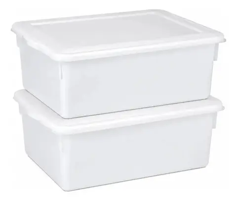 Kit 2 Caixas Organizadoras Plástico Tampa Branca 16,5L Pleion