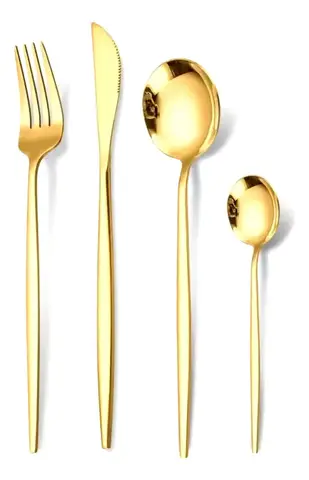 Kit Talheres Aço Inox 304 Dourado 24 Peças Domma Luxo