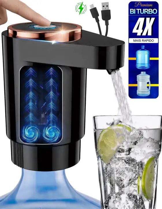 Bomba Agua Elétrica Usb Recarregável Para Galao Dispenser Automatico Touch Portatil Agua Mineral Garrafao Sem Fio Cozinha Empresa Camping Viagem Rapido Silencioso capacidade até 20 Litros