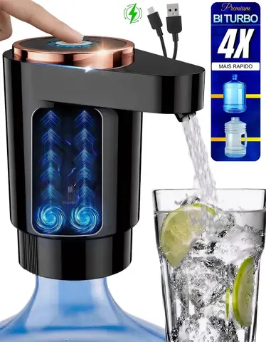 Bomba Agua Elétrica Usb Recarregável Para Galao Dispenser Automatico Touch Portatil Agua Mineral Garrafao Sem Fio Cozinha Empresa Camping Viagem Rapido Silencioso capacidade até 20 Litros