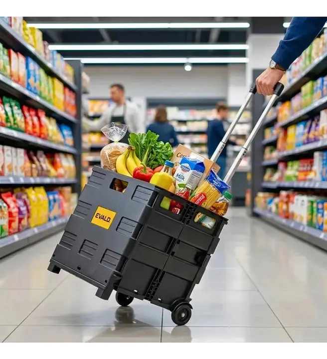Carrinho Dobrável Multiuso Portátil Vira Maleta Cesto Feira 45 Litros Evald