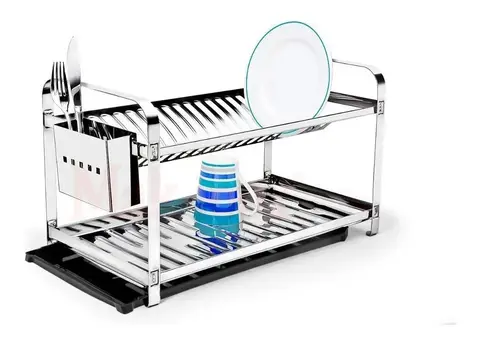 Escorredor De Louca Secador 20 Pratos Porta Talher Inox E Bandeja Coletora