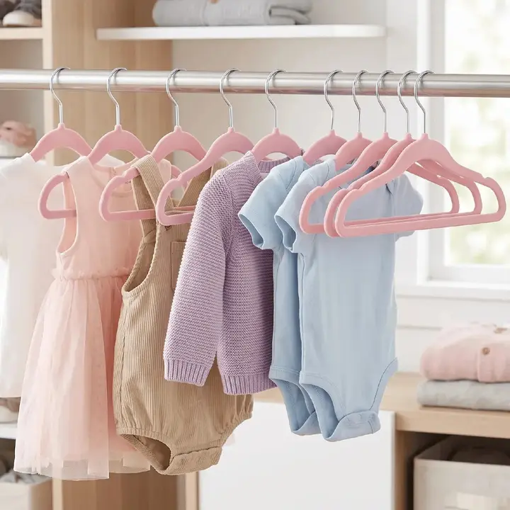 Cabide De Veludo Infantil 50 Unidades Slim Organizador Roupas Luxo Bebe Ultra Cor Rosa Holtter Home Design