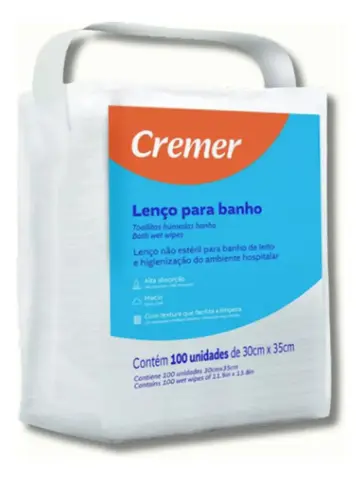 Lenço P/ Banho 30cm x 35cm - Pacote C/ 100 Und - Marca Cremer