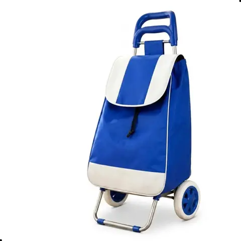 Carrinho De Compras Feira Azul Dobrável Reforçado Com Rodas Resistentes Multiuso Portátil Para Mercado Supermercado Lavanderia Transporte Prático