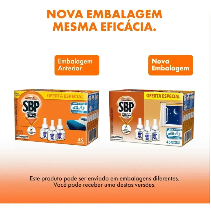 Repelente Líquido Refil Elétrico 3 Unidades 32,9ml Cada SBP