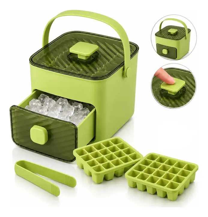 Forma de gelo Bandeja caixa EPS-6458 dupla gaveta 2 em 1 Cor Verde