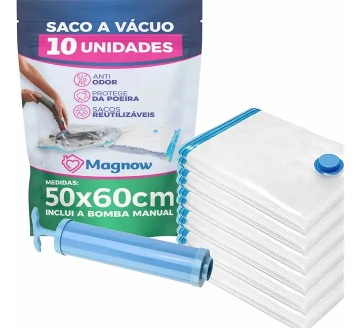 Kit 10 Sacos A Vácuo Magnow 50x60Cm Com Bomba Manual Incluso