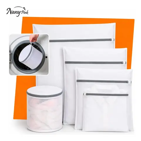 Kit 5 Sacos Para Máquina De Lavar Roupa Rede Protetora Para Lavar Roupas Delicadas Lingerie Meias Tênis E Roupas Íntimas Saco Protetor Lavanderia Com Zíper Resistente - NANY PINK
