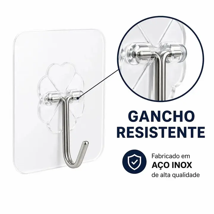 Kit 30 Ganchos Adesivos Parede Transparente Inox Não Fura Suporte Cabide Pendura Vassoura Banheiro Cozinha