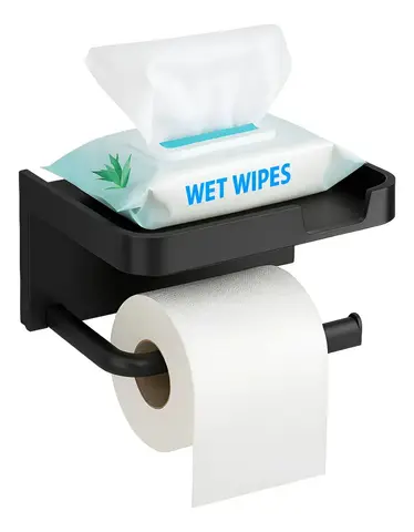Suporte Porta Papel Higiênico Fixação Por Adesivo Resistente Com Prateleira Para Lenço Umedecido Celular Chaves Decoração Organizador Para Banheiro Lavabo Parede Sem Furos 2 em 1 Moderno Elegante Luxo