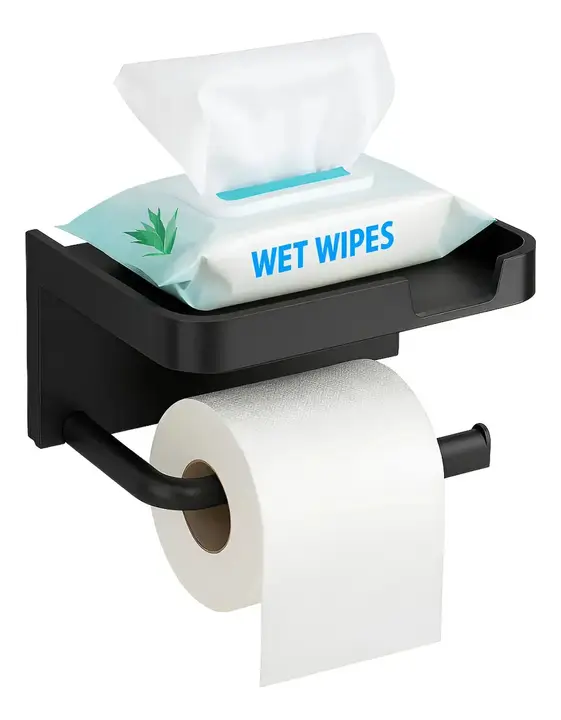 Suporte Porta Papel Higiênico Fixação Por Adesivo Resistente Com Prateleira Para Lenço Umedecido Celular Chaves Decoração Organizador Para Banheiro Lavabo Parede Sem Furos 2 em 1 Moderno Elegante Luxo