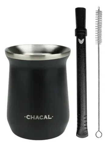 Kit Terere Chacal Copo Bomba E Escova Inox Preto