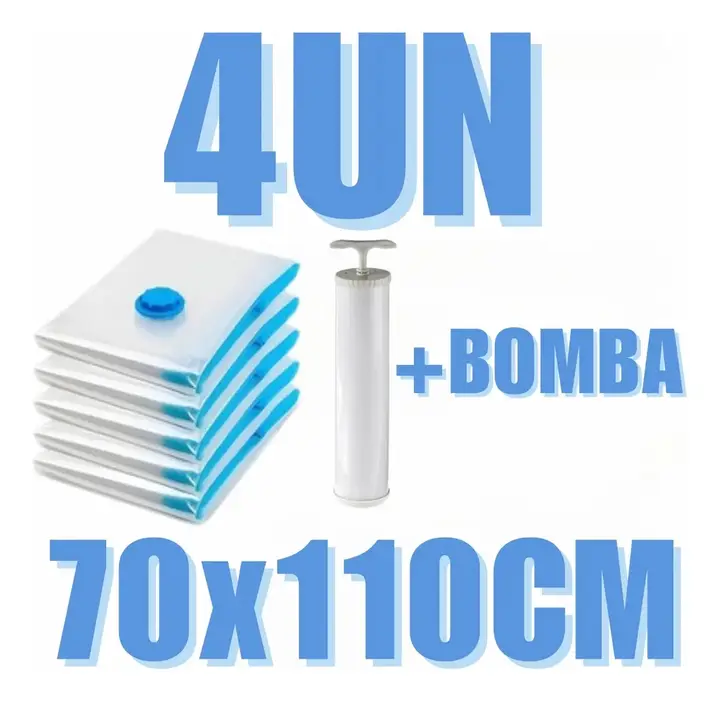 Kit 4 Saco A Vacuo Magnow G Viagem Roupa 70x110cm + Bomba De Vácuo