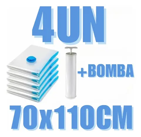 Kit 4 Saco A Vacuo Magnow G Viagem Roupa 70x110cm + Bomba De Vácuo
