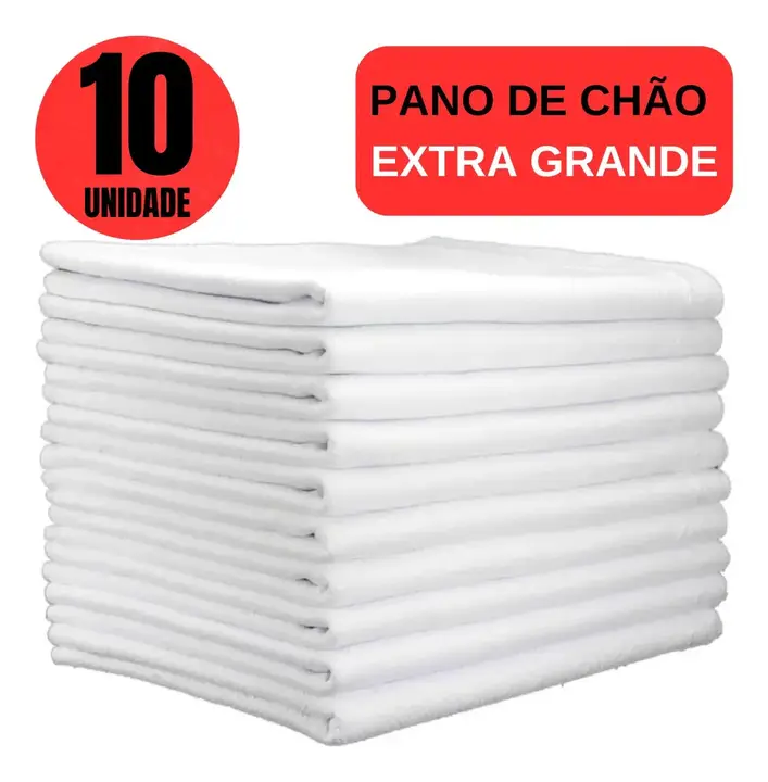 Kit 10 Panos de Chão Extra Grande 45x65cm Algodão Branco Ditap Mix Absorvente Limpeza Pesada