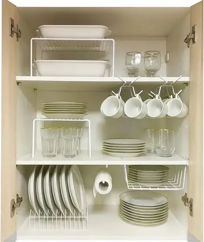 Kit 7 Organizadores Para Cozinha Armário Prateleira Aramado Cor Branco