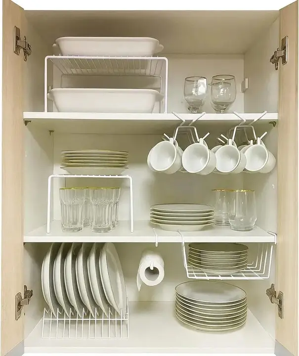 Kit 7 Organizadores Para Cozinha Armário Prateleira Aramado Cor Branco