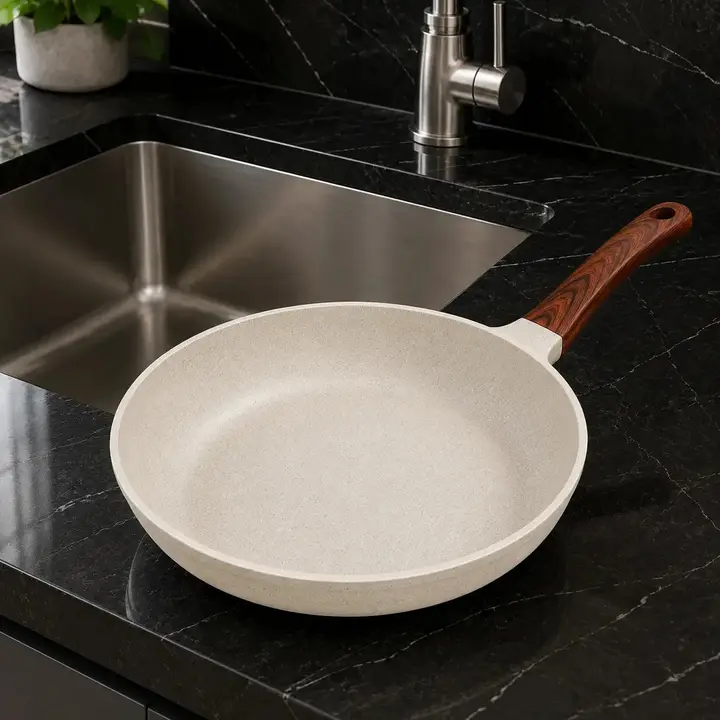 Frigideira Cerâmica Antiaderente 24cm Indução Cooktop Fogão a Gás Não Gruda Sem Óleo Cor Creme