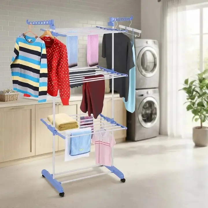 Varal De Chão Grande De Roupas 3 Andares Dobrável Cor Azul Kontuz 170 cm