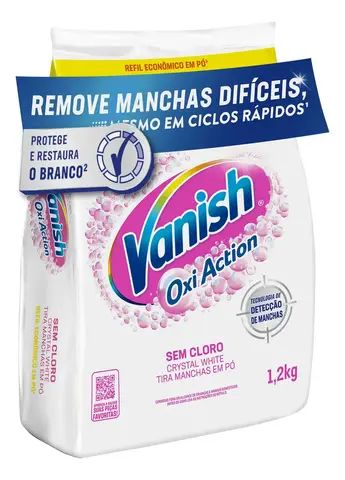 Tira Manchas Vanish em Pó Crystal White Oxi Action para Roupas Brancas Refil 1,2kg