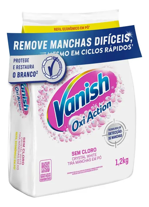 Tira Manchas Vanish em Pó Crystal White Oxi Action para Roupas Brancas Refil 1,2kg