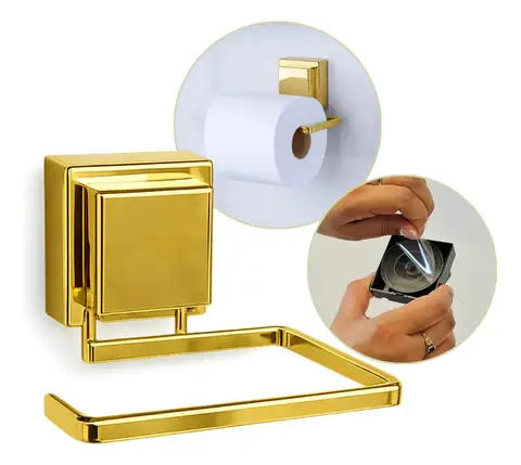 Suporte Porta Papel Higiênico Dourado Banheiro Adesivo
