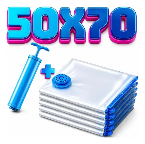Kit 5 Sacos a Vácuo Ak Acessórios 70x50 cm Com Bomba de Sucção para Roupas