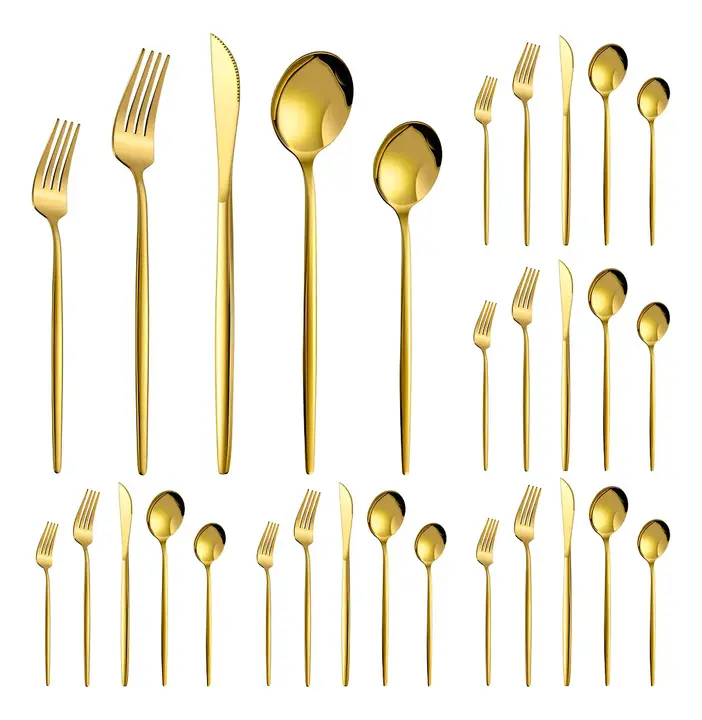 Kit Talheres 30 Peças Jogo Talheres Inox Faqueiro Dourado