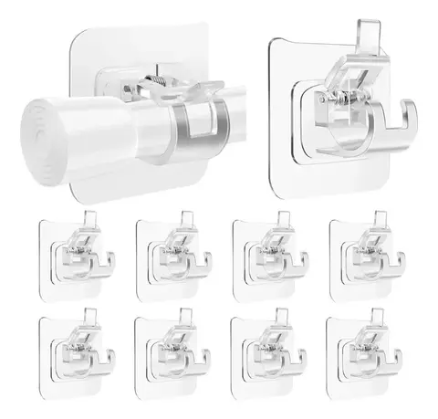 Suporte Adesivo Varão Cortina Haste Gancho Kit 10u Sem Furos Transparente