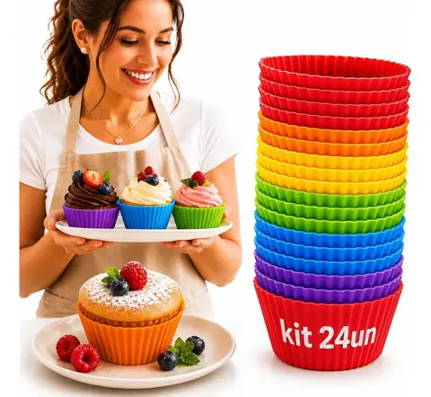 Kit 24 Forminhas de Silicone para Cupcake, Muffin e Bolinho – Ponte Lar Utilidades