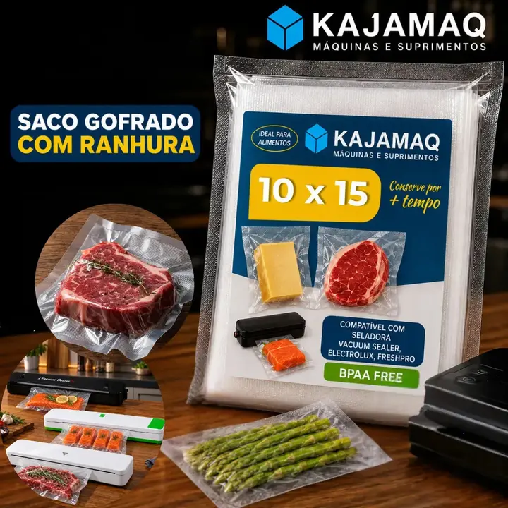 100 Sacos 10x15 Embalagem Ranhuras Gofrada Seladora A Vácuo Embalagens Para Seladoras Domesticas Kit Ranhurado Selar Alimentos Sous Vide