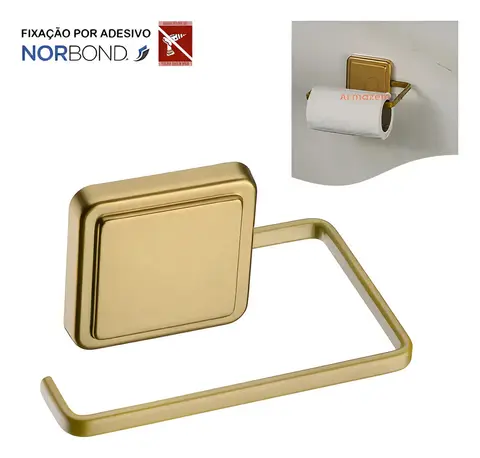 Porta Papel Higiênico Banheiro Adesivo Dupla Face - Dourado