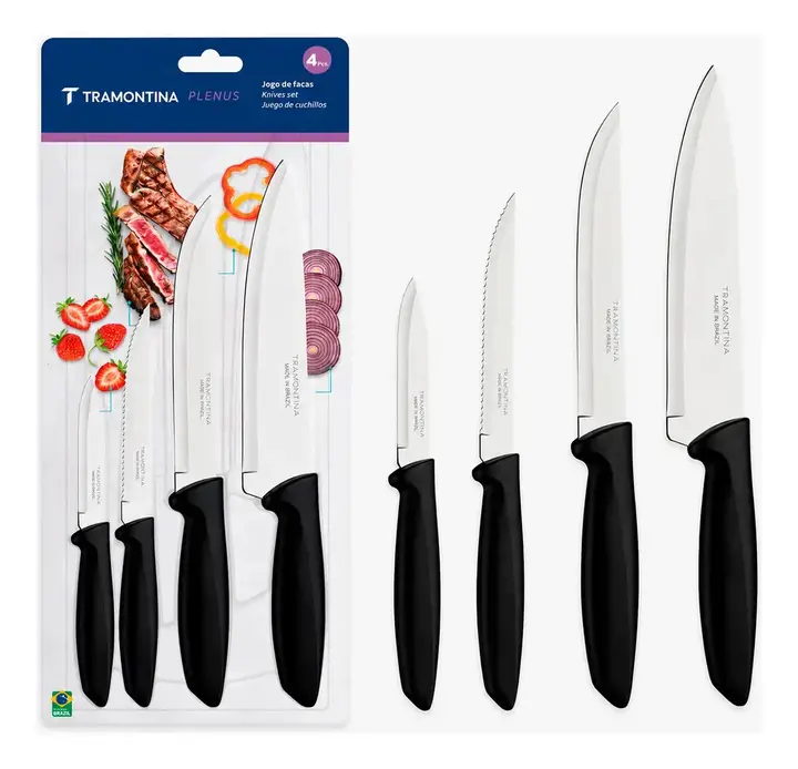 Jogo Facas Tramontina Kit Conjunto Faca Cozinha Churrasco 4p