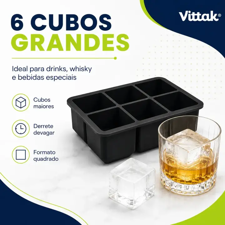 Vittak Forma De Gelo Em Silicone Com Cubo Grande 6 Cubos Drink Top Whisky