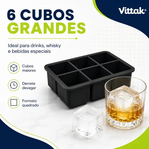 Vittak Forma De Gelo Em Silicone Com Cubo Grande 6 Cubos Drink Top Whisky