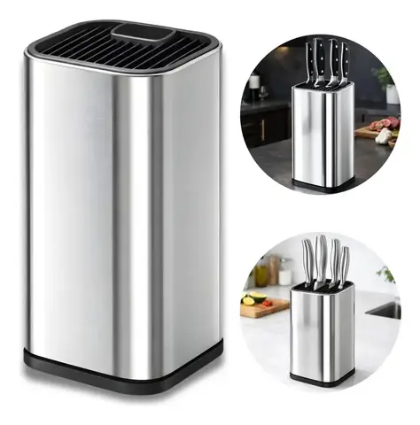 Suporte Organizador De Facas Cepo Aço Inox Cozinha Churrasco Prateado