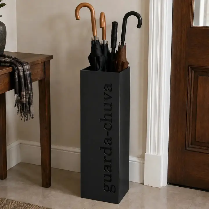 Porta Guarda-chuva Suporte Decorativo Feito Em Aço Metal Preto