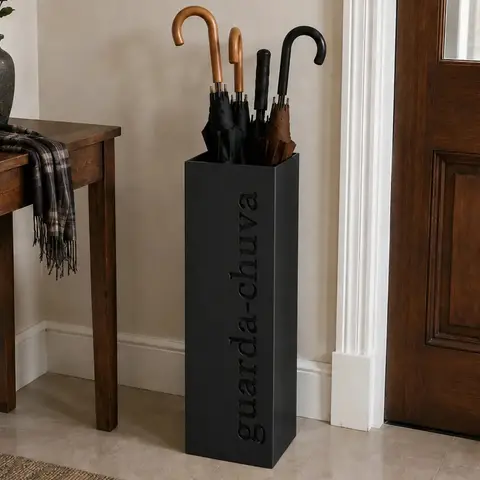 Porta Guarda-chuva Suporte Decorativo Feito Em Aço Metal Preto