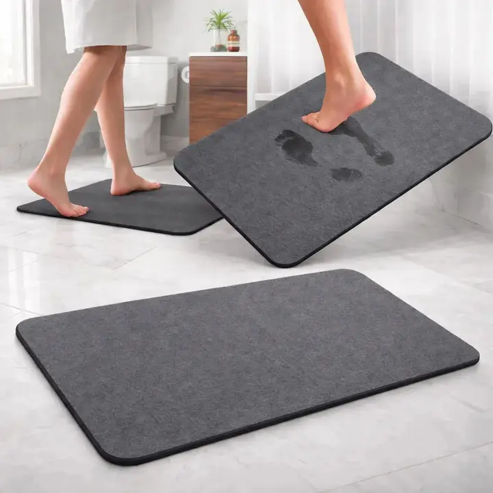 Tapete De Pedra Diatomita Banheiro Secagem Instantânea 60 Cm Cinza-escuro