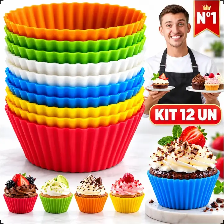 Kit 12 Formas de Silicone para Cupcake, Empada e Bolo Antiaderente Homeroarte