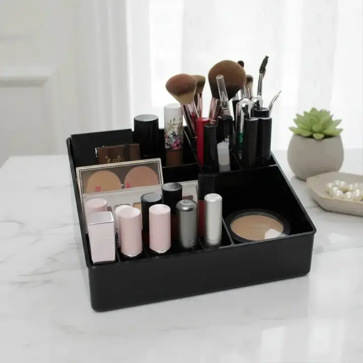 Organizador De Mesa Maquiagem Cosméticos 17 Compartimentos Cor Preto