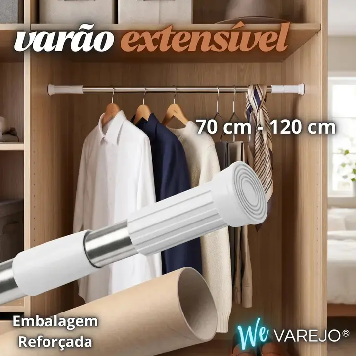 Varão Extensível Ajustável We Varejo Box Pia Cortina Armário Haste Com Extensor Sem Furar Parede Sistema Pressão Com Mola E Rosca
