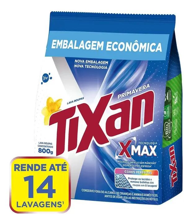 Lava roupas em pó concentrado primavera pacote Tixan 800g Ypê