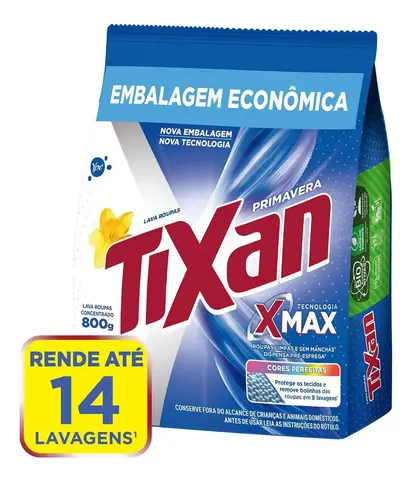 Lava roupas em pó concentrado primavera pacote Tixan 800g Ypê